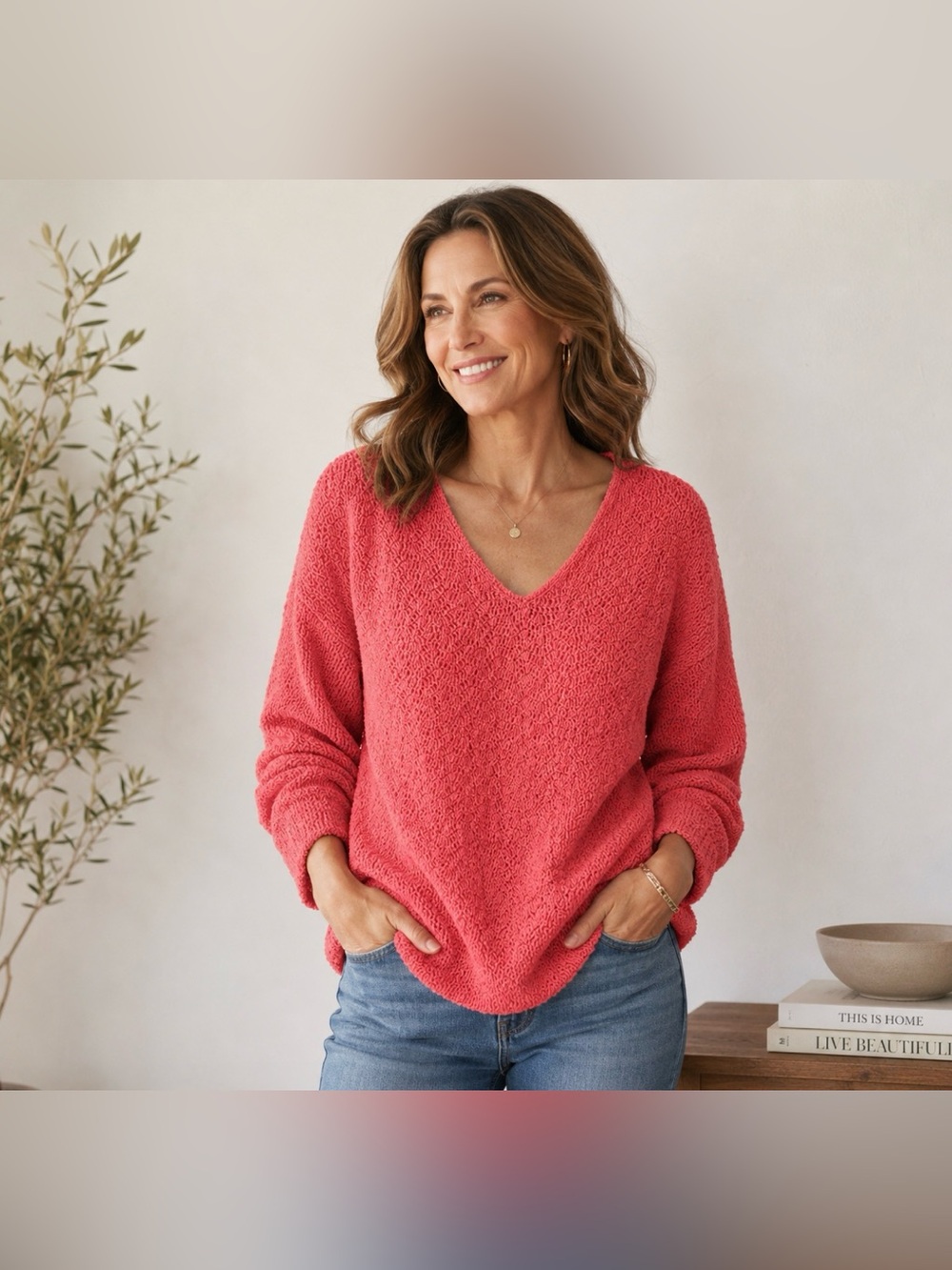 Sigrid Olsen Sport Coral V Neck Sweater Size XL Gorgeous Hand Crocheted